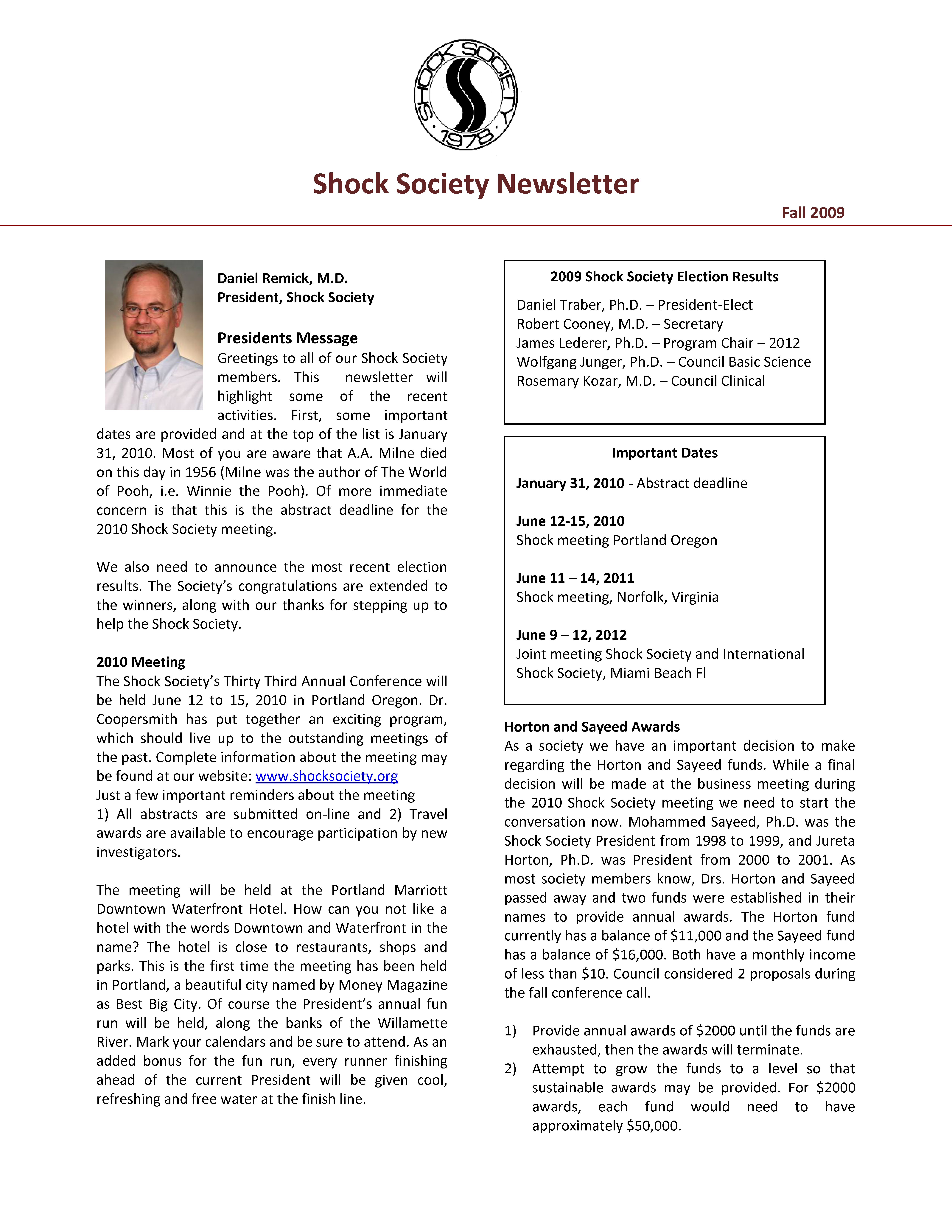 Fall 2009 Newsletter
